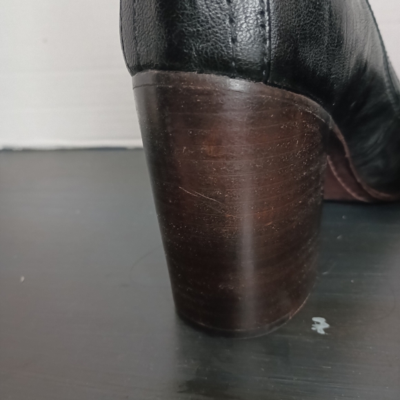 Frye Womens Carson Pump Block Heels Size 8 Black Wood Leather Academia - Picture 6 of 11